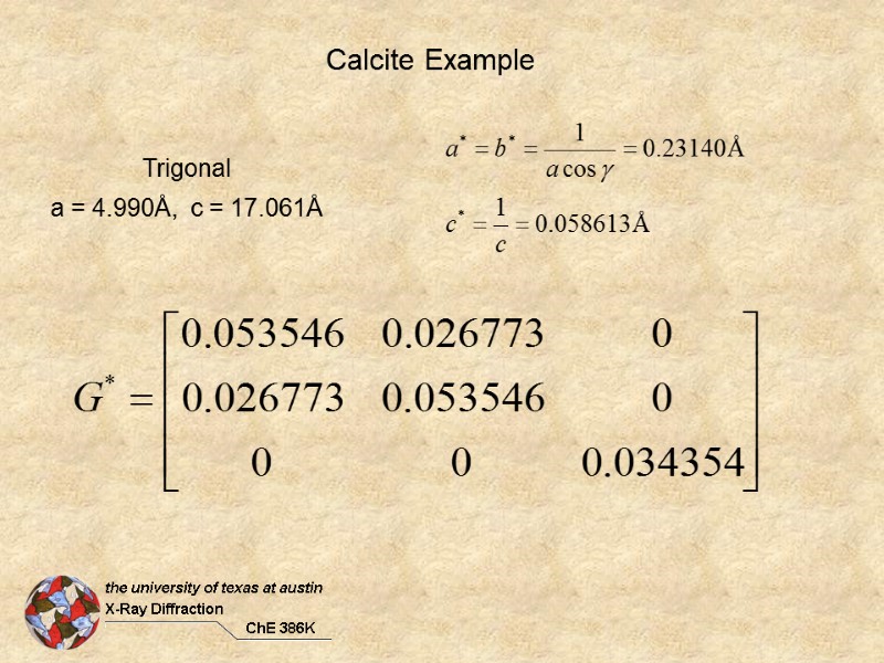 Calcite Example Trigonal a = 4.990Å,  c = 17.061Å